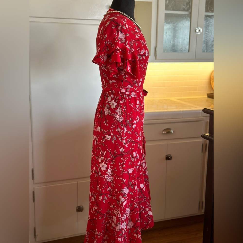 Max Studio Red Floral Wrap Dress - Picture 3 of 9